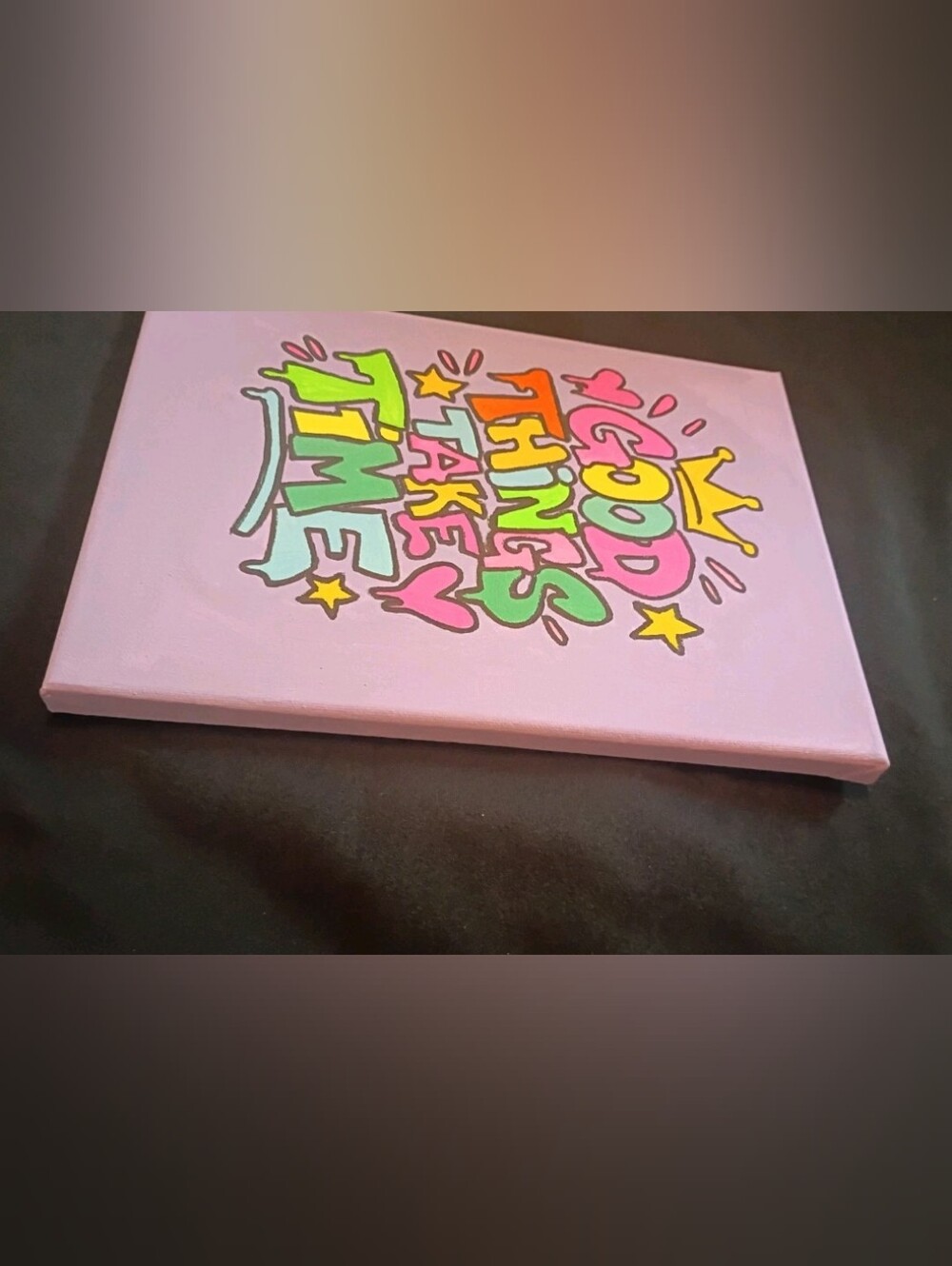 Motivational Lavender Graffiti Wall Art Canvas - 'Good Things Take Time' - Picture 4 of 4